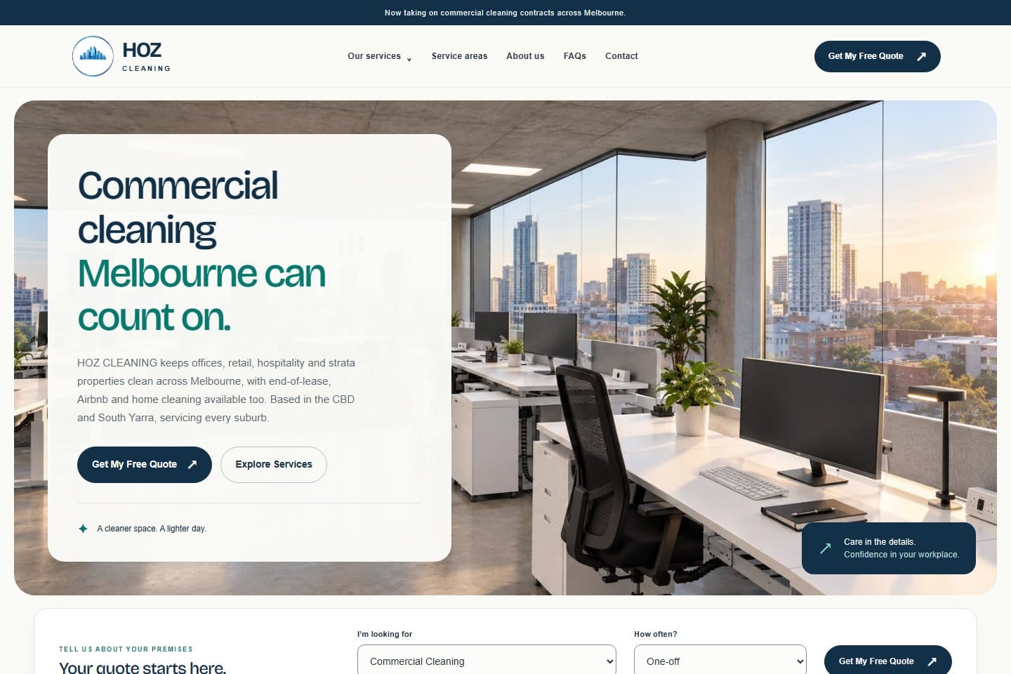 Screenshot of the Hoz Cleaning website